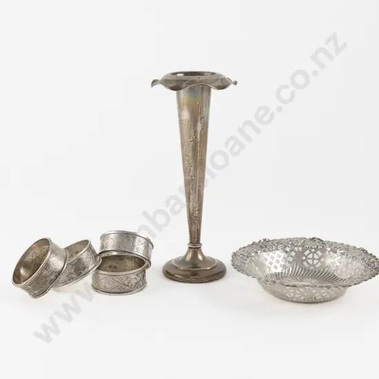 S/S Specimen Vase Bon Bon Dish & Set Of 4 Circular Napkin Rings