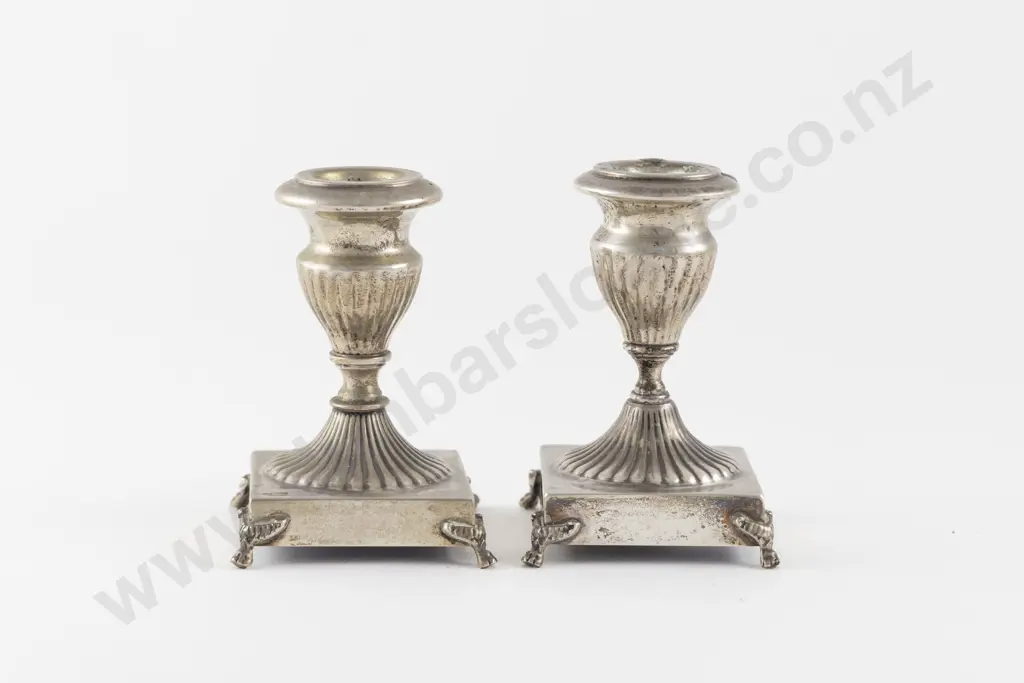 Pair .800 Silver Dwarf Candlesticks Image 1++