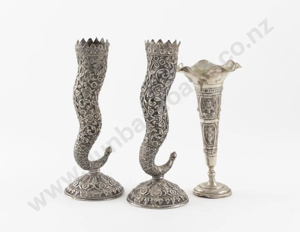 Pair Of Indian Silver Cornucopia Specimen Vases Image 1++
