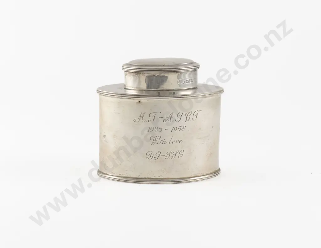 S/S Elliptical Shaped Tea Caddy & Cover Image 1++