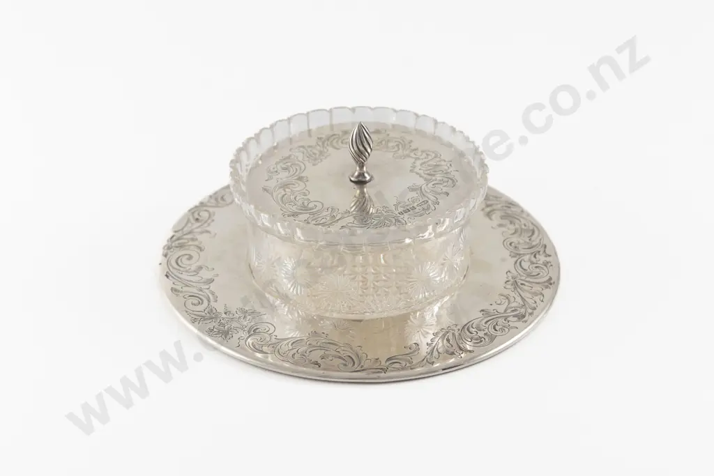 Late Vict S/S & Cut Glass Butter Dish On Stand Image 1++