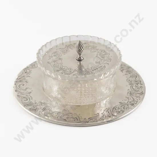Late Vict S/S & Cut Glass Butter Dish On Stand