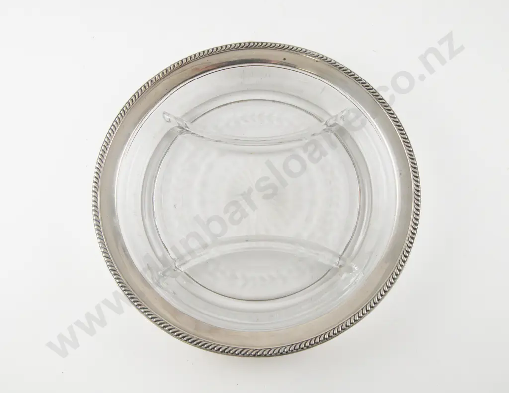 Vintage Watson & Co (USA) S/S & Etched Glass 3 Division Circular Serving Dish Image 1++