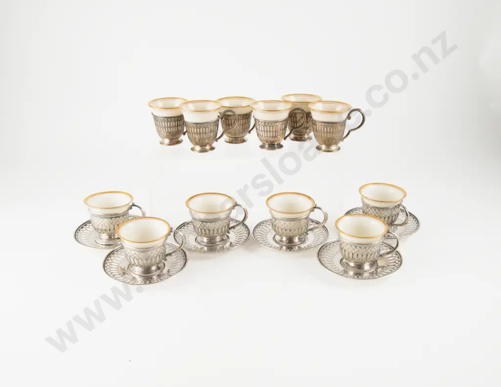 Set Of 6 Lenox Porcelain Demitasse Cups With S/S Holders & Saucers Image 1++