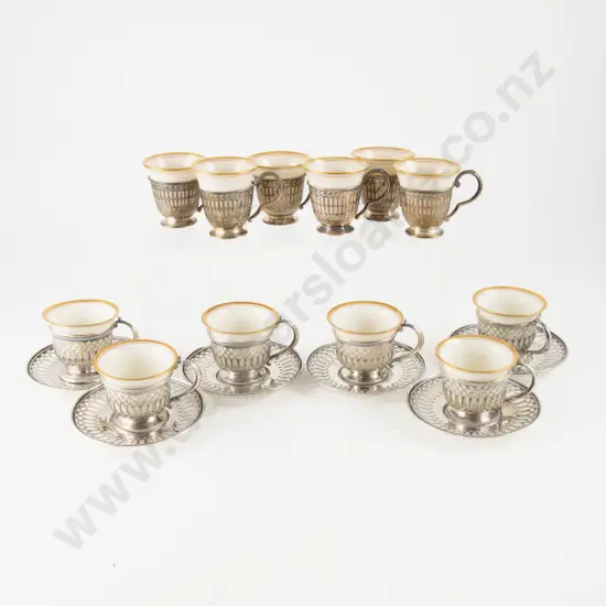 Set Of 6 Lenox Porcelain Demitasse Cups With S/S Holders & Saucers