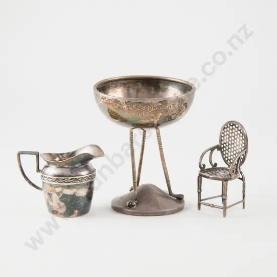 Small S.S Golfing Trophy Miniature Chair & Cream Jug