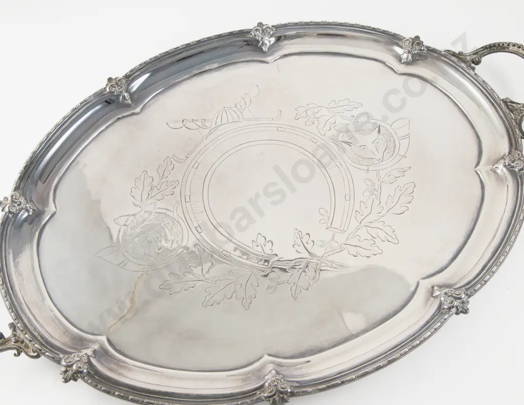 Late Vict/Ed S/P Oval Two Handled Drinks Tray Image 1++