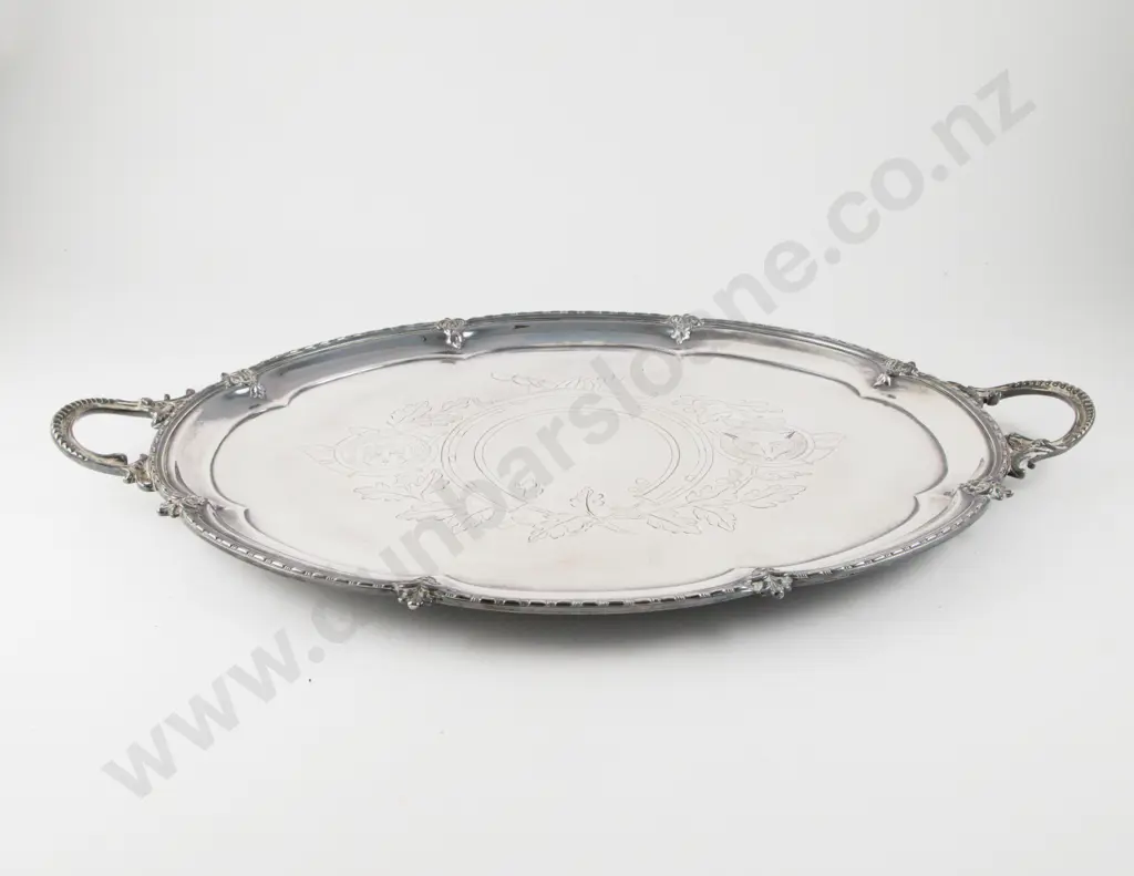 Late Vict/Ed S/P Oval Two Handled Drinks Tray Image 1++