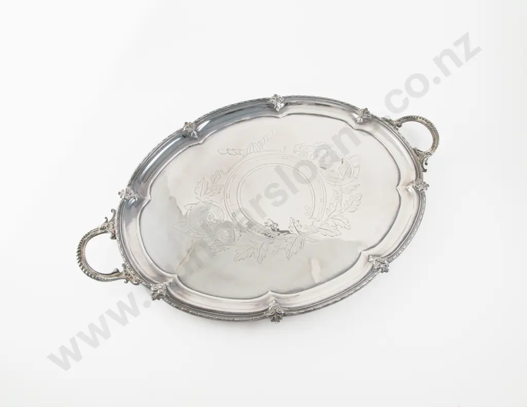 Late Vict/Ed S/P Oval Two Handled Drinks Tray Image 1++