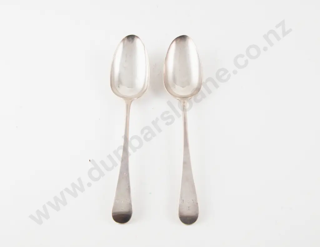 Pair Geo III S/S Soup Spoons by Richard Crossley Image 1++