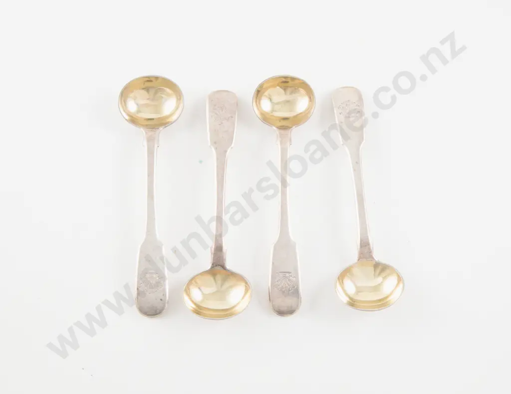 Set Of 4 Geo IV S/S Gilt Salt Spoons Image 1++