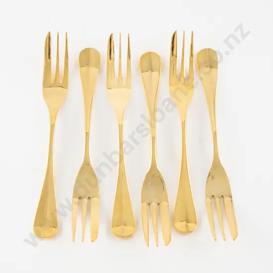 Set Of 6 Japanese 23ct Gold Plated Cake Forks