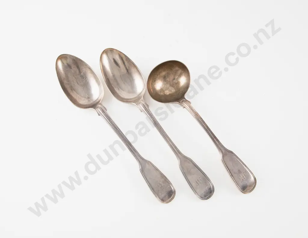 Pair Wm IV S/S Tablespoons & Sauce Ladle Image 1++