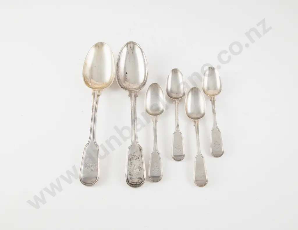 Pair Vict S/S Table & Set 4 Geo IV S/S Teaspoons Image 1++