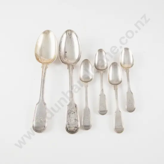 Pair Vict S/S Table & Set 4 Geo IV S/S Teaspoons