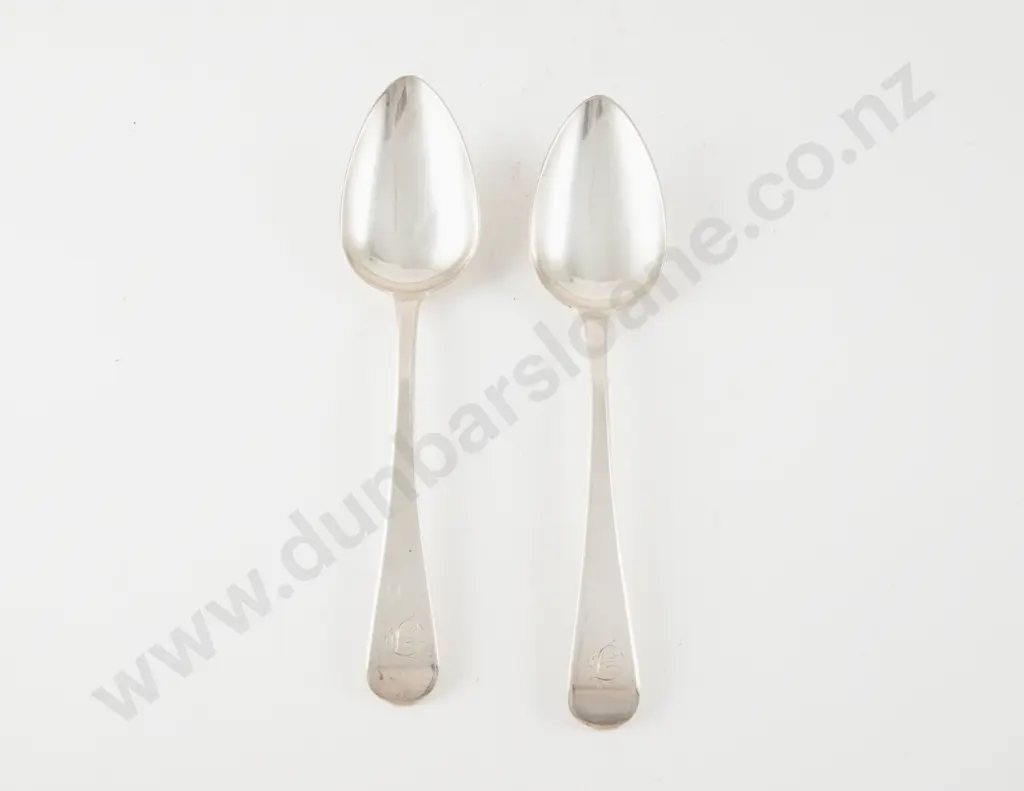 Pair Geo III S/S Tablespoons by Thomas Streetin Image 1++