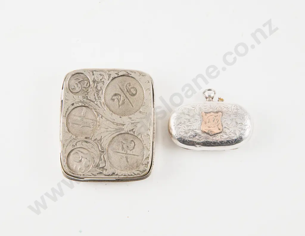 Antique J W Benson Nickel Plated Metal Coin Holder and S/S Double Sovereign Case Image 1++