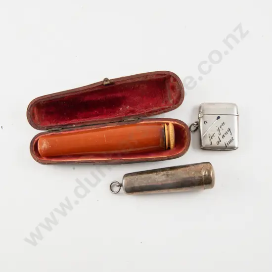 Cased Edwardian Amber and Meerschaum Cheroot Holder
