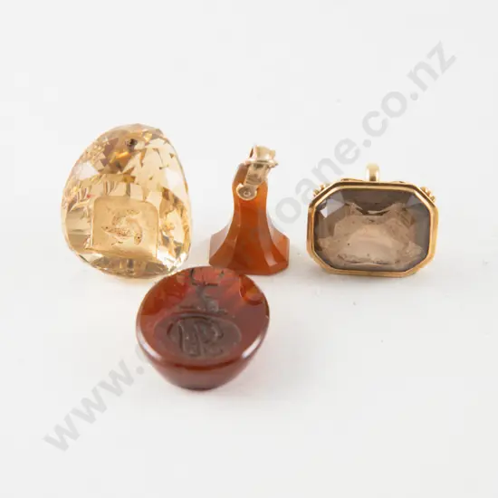 14ct and 9ct Smoky Quartz and Carnelian Seal Fobs