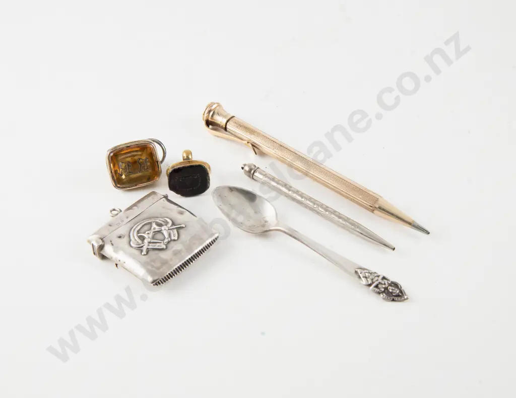 S/S Vesta - Siam Sterling Spoon with Plated Bridge Pencil and Rolled Gold Propelling Pencil Image 1++