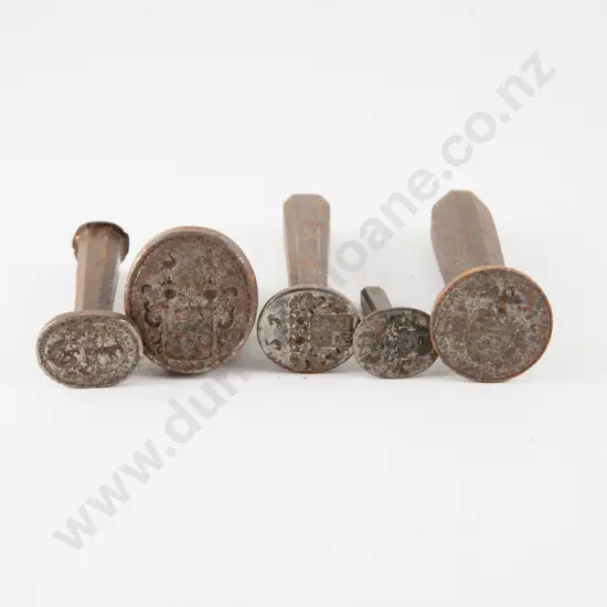 Antique Five Solid Steel Book Stamp Armorial Crests