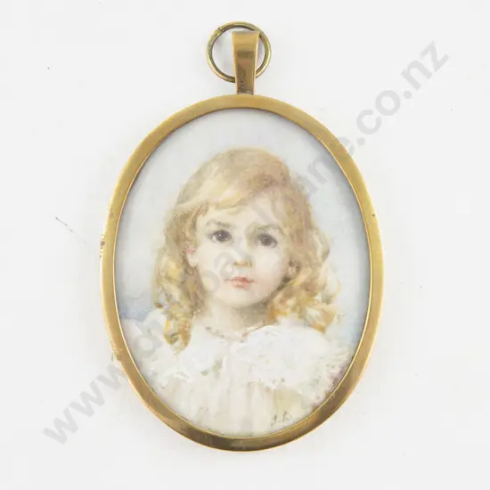 Oval Watercolour Portrait Miniature of a Young Girl