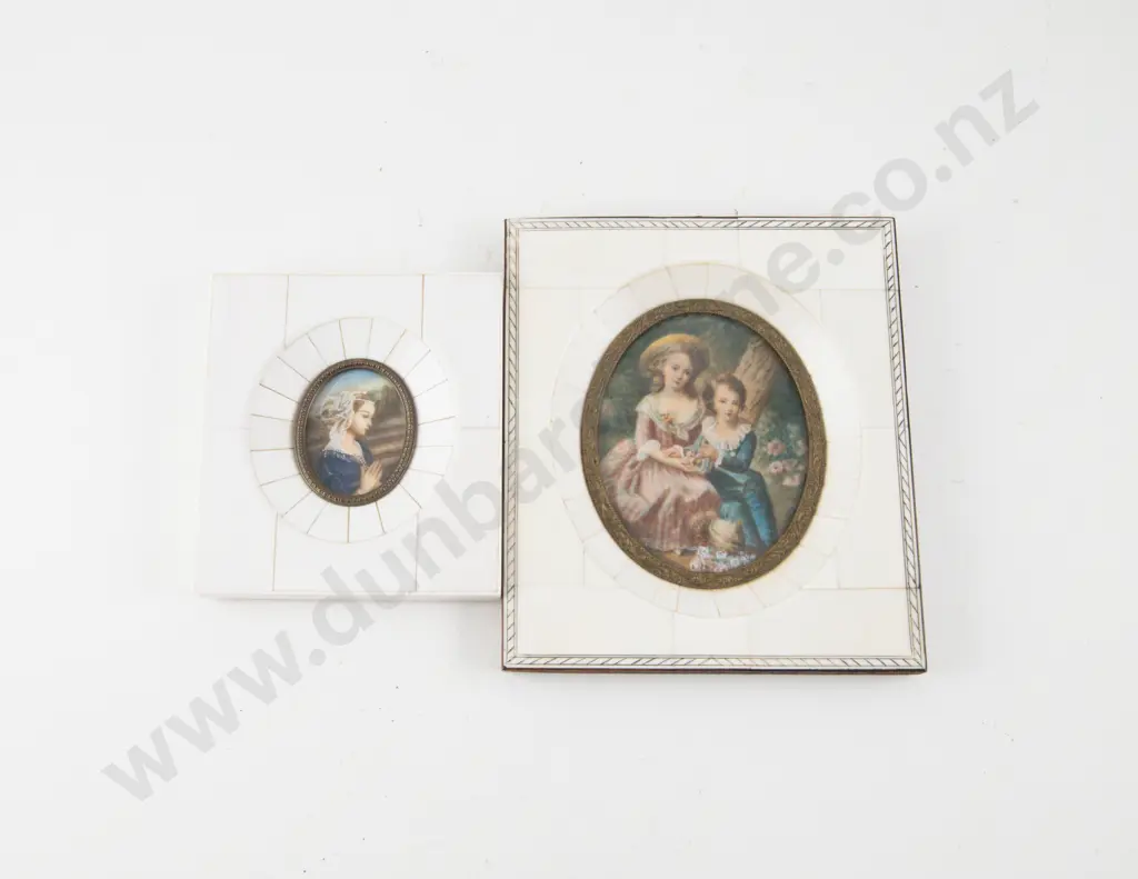 Two Piano Key Framed Miniatures of Madonna and Gainsborough Children Image 1++
