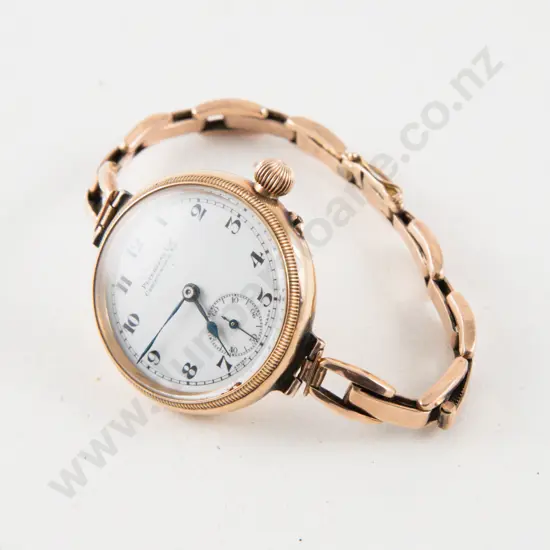 Early C20th 9ct Gold Wrist Watch retailed by Petersens Ltd Christchurch