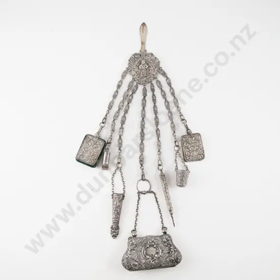 Victorian Silver Plate Asian Inspired Chatelaine