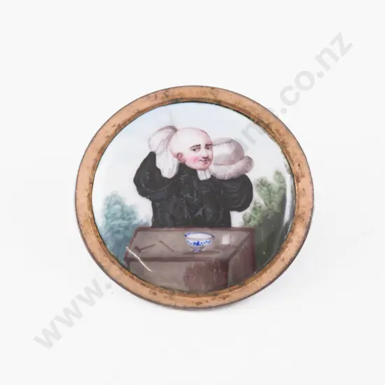 Early C19th Handpainted Porcelain Button on Copper Backing