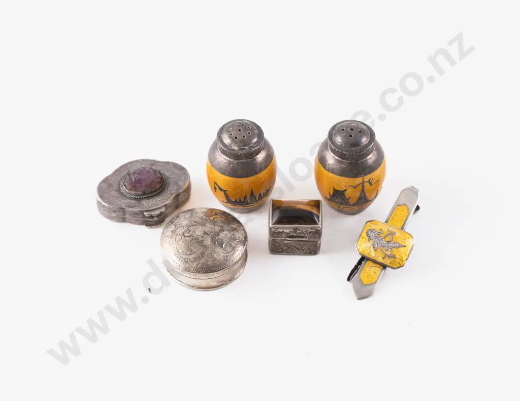 Siam Silver and Enamel Miniature Pepper and Salt Image 1++