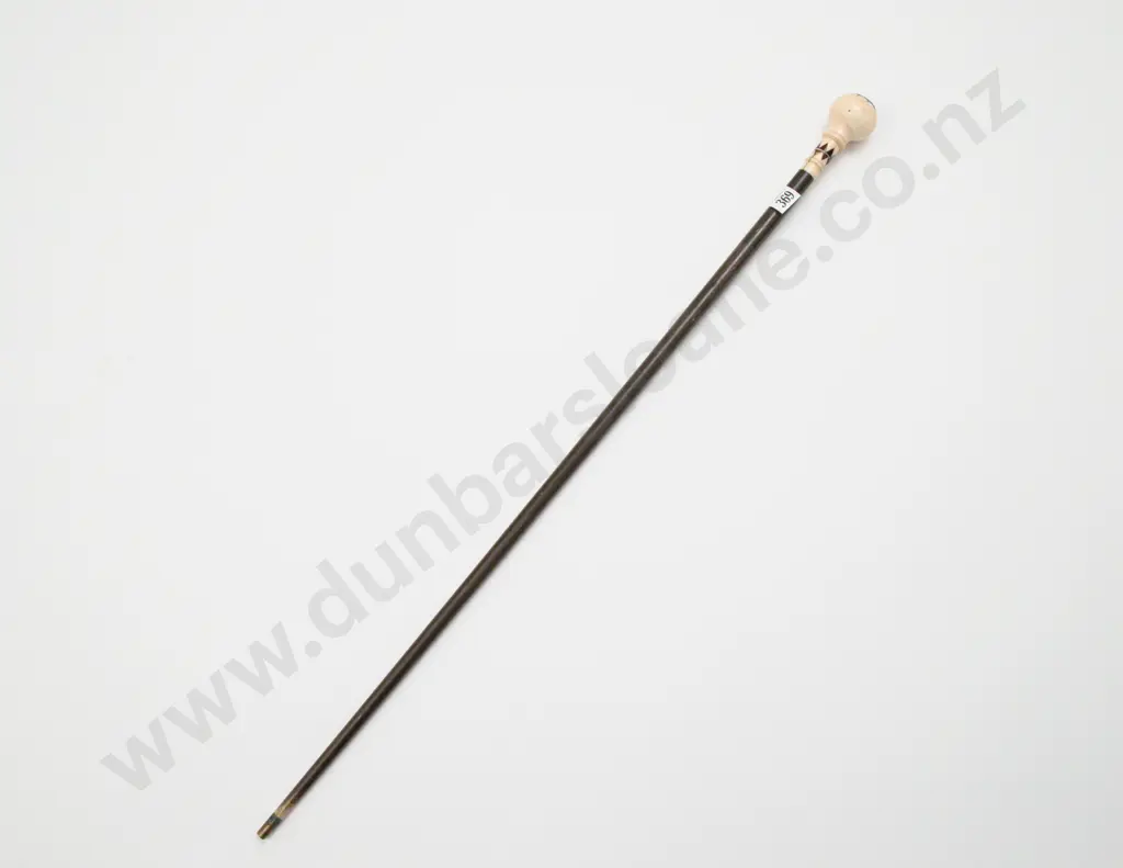 Victorian Stained Whale Bone Weighted Ivory Inlaid Knop Finial Walking Stick Image 1++