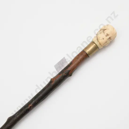 Victorian Blackthorn Walking Stick with Carved Marine Bust of a Gent Finial