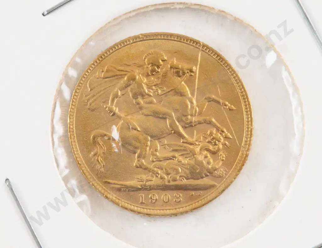 1903 Edw VII Gold Sovereign no mint mark Image 1++