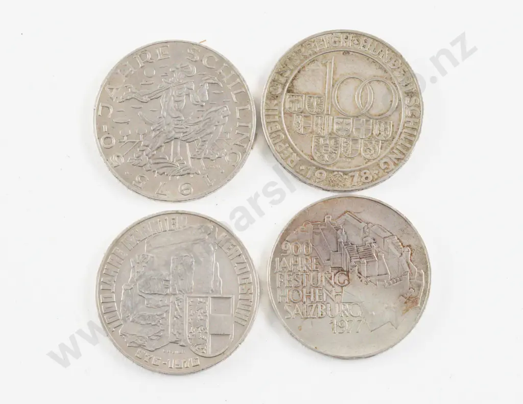 Austria 1975 1976 1977 1978 100 Schilling Silver Coins Image 1++
