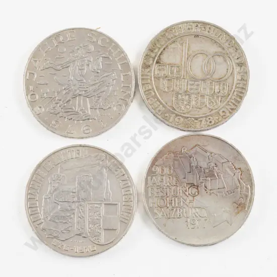 Austria 1975 1976 1977 1978 100 Schilling Silver Coins