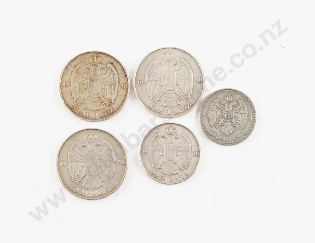 1938 Yugoslavia 50 Dinara Pierre II Silver Coins x3 1931 and 1938 10 Dinaras Image 1++