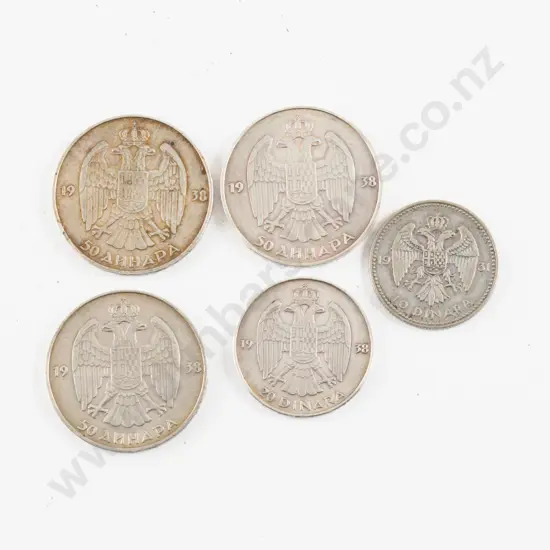 1938 Yugoslavia 50 Dinara Pierre II Silver Coins x3 1931 and 1938 10 Dinaras