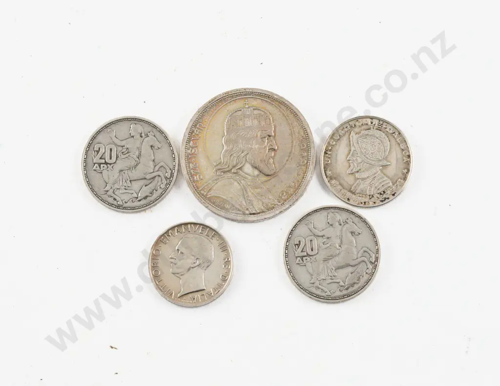 1938 Hungary Miklós Horthy Silver 5 Pengő with Four Various SIlver World Coins Image 1++
