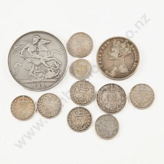 UK Victoria 1889 Silver Crown and Period Coins (10)
