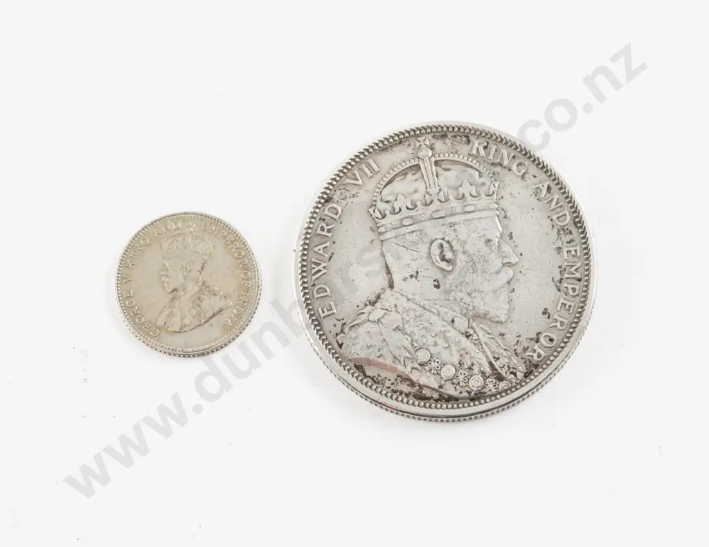 EdwVII 1903 Straits Settlement Malaysia Silver One Dollar with 1927 10 cents Image 1++