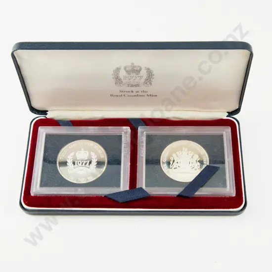 QEII 1977 SIlver Jubilee Two Silver Proof Coin Set Minted by the Royal Canadian Mint