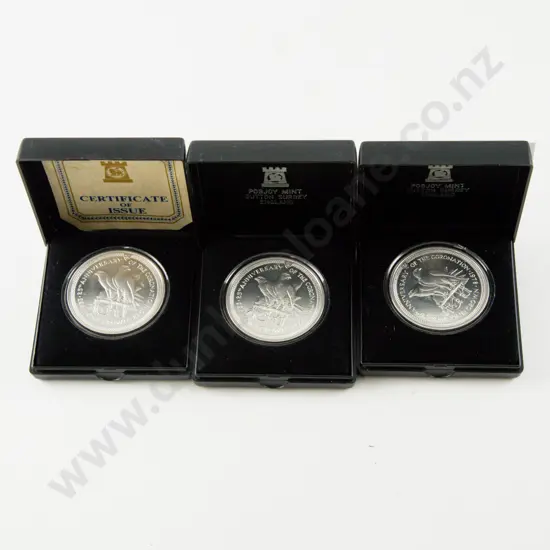 1978 Isle of Man QEII 25th Coronation Anniversary Silver Proof Crown x3 Pobjoy Mint