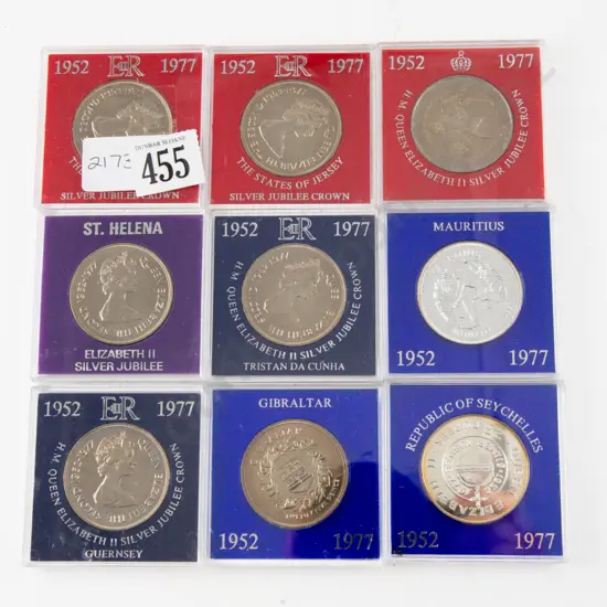 1977 QEII Nine Various Island Nations Jubilee Unc Coins