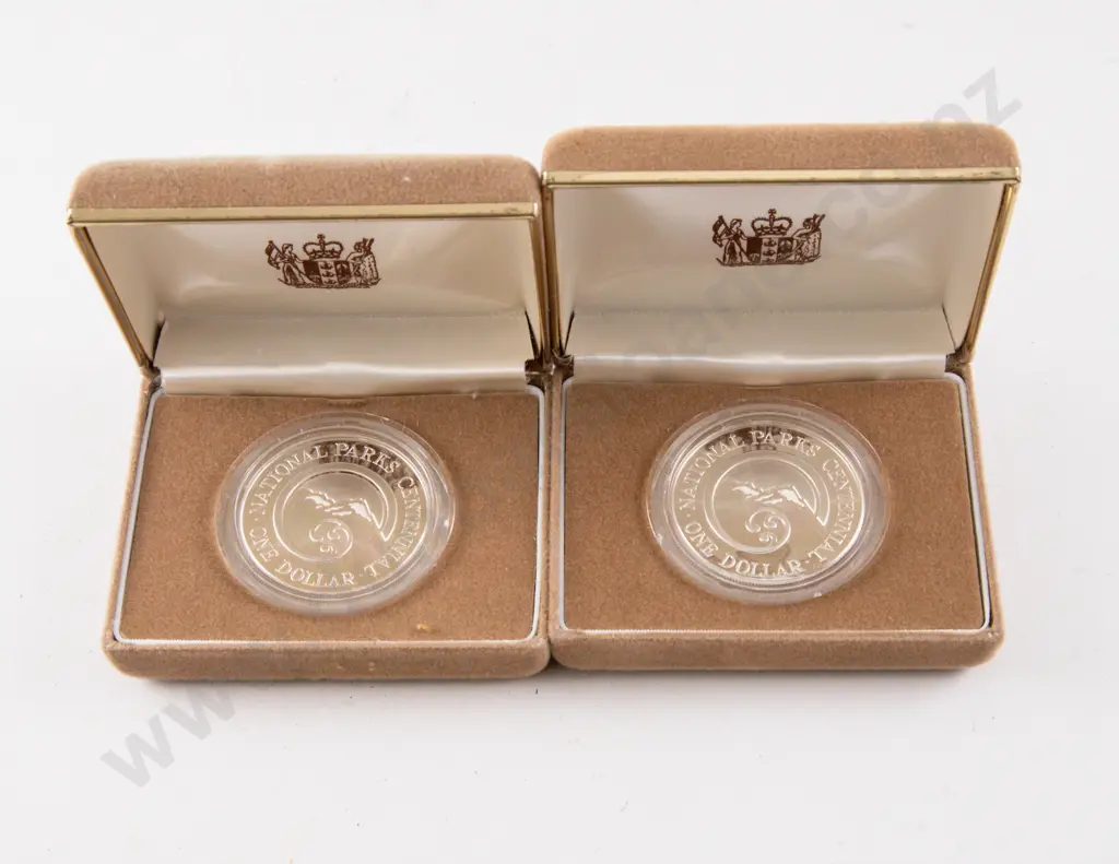 NZ Two 1987 Proof Silver Dollars National Parks Centennial Image 1++