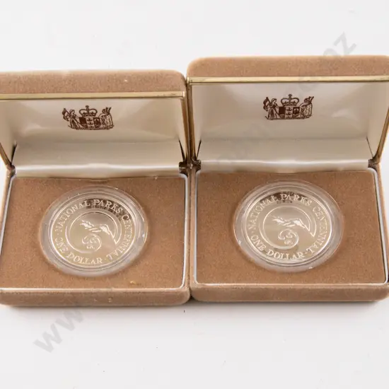 NZ Two 1987 Proof Silver Dollars National Parks Centennial