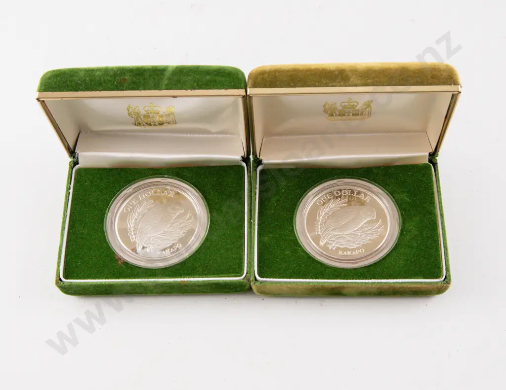 NZ Two 1986 Proof Silver Dollars Kakapo Image 1++