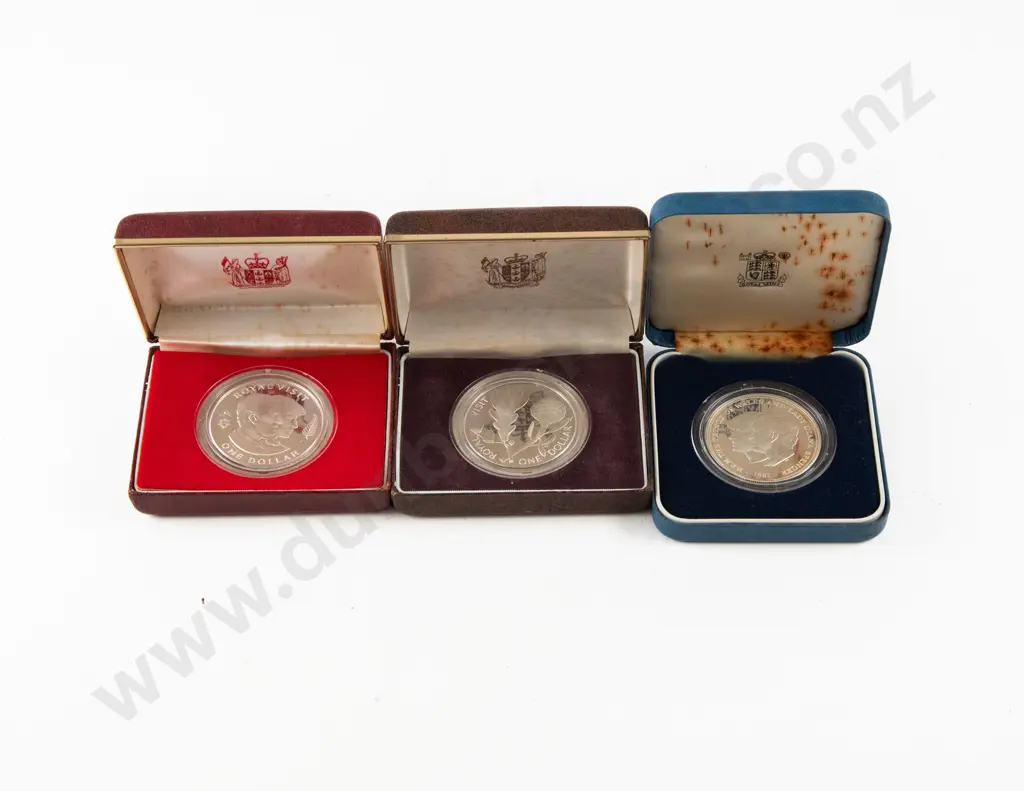 NZ 1981 1983 1986 Royal Visit Silver Proof $1's Image 1++