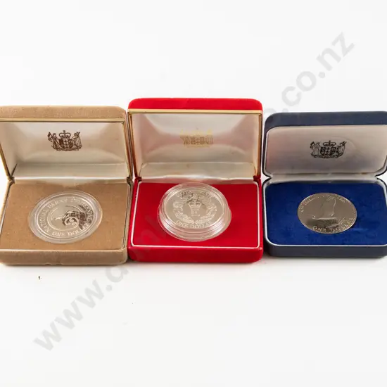 NZ 1987 National Parks 1986 Royal Visit Proof Silver $1 and 1974 NZ Unc Silver $1