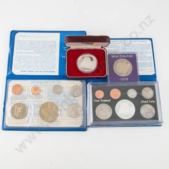 NZ 1978 Proof Silver Dollar with 7pce Unc Coin Set Coin Issue and Unc $1
